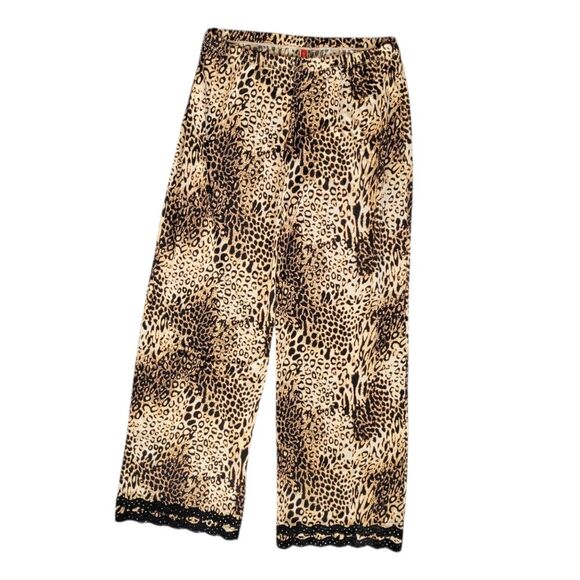 Josie Natori Animal Print Cheetah Wide Leg Pants Medium Black Lace - Picture 2 of 4